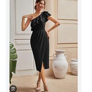 Grace Karin NWT Black Asymmetrical Ruffled One Shoulder Dress Size Large